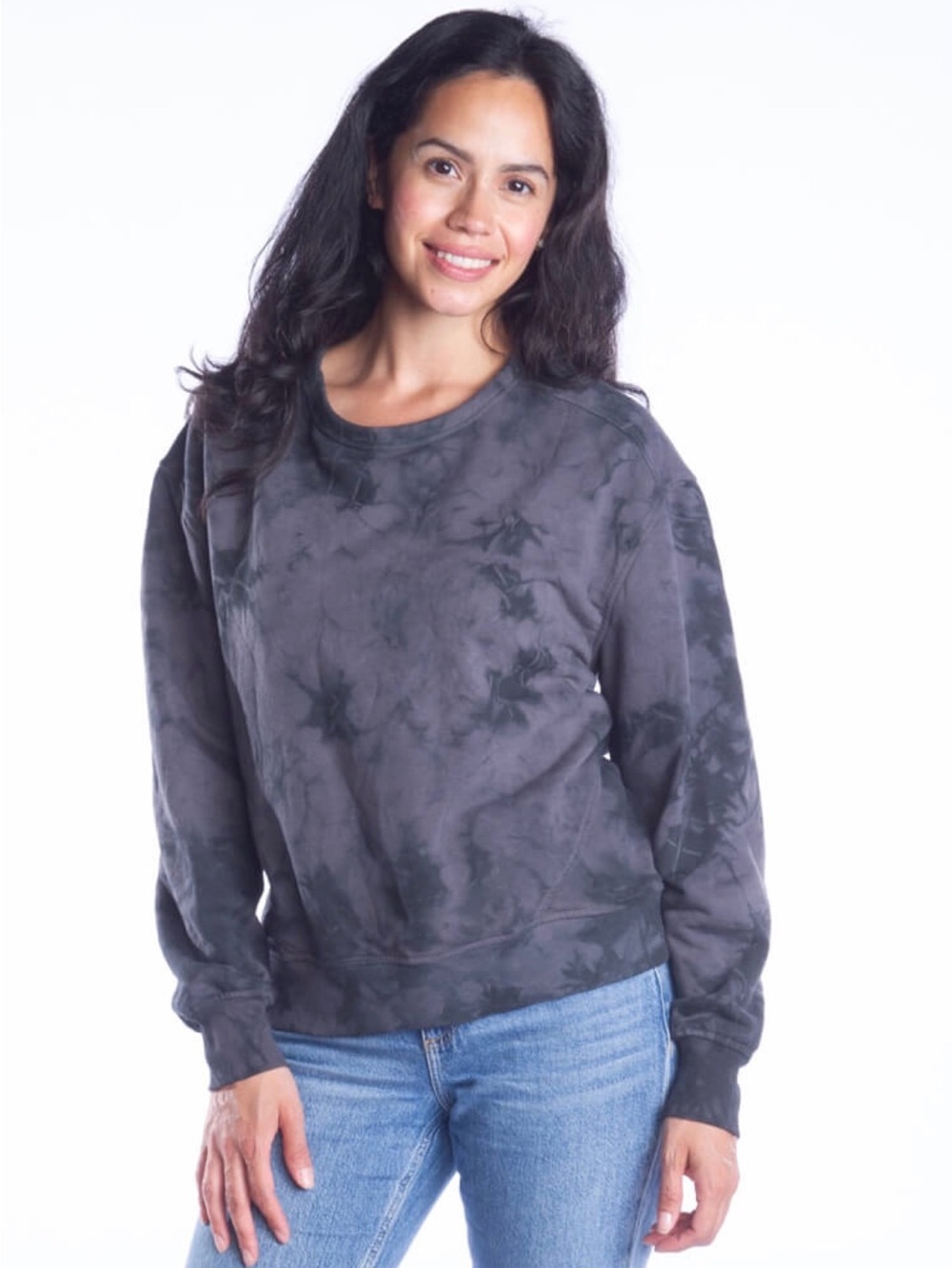 Women’s DKR Apparel Crewneck Cotton Blend Tie-Dye Sweatshirt-Charcoal